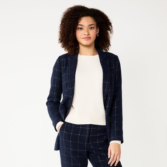 Draper James RSVP New Size XXL Navy Plaid and Gold Button Preppy Academia Blazer - Picture 3 of 11